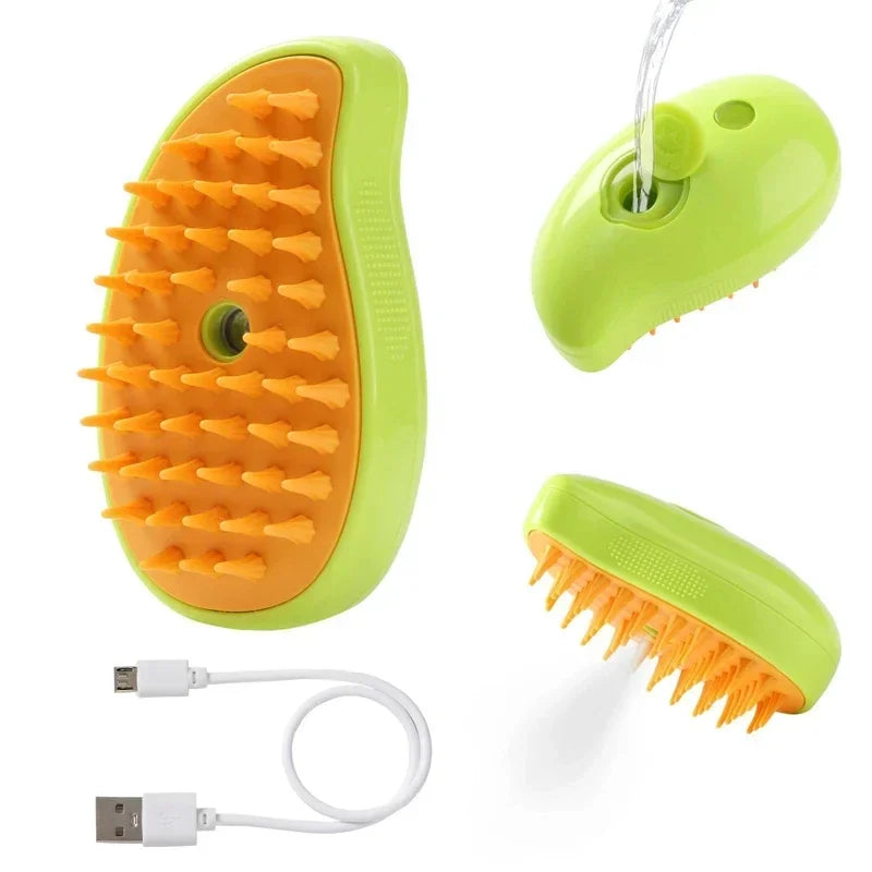 Steam Pet Brush 3-in-1 Dog & Cat Grooming Comb – Hair Removal, Detangling, Massage Spray, Pet Groomer Tool