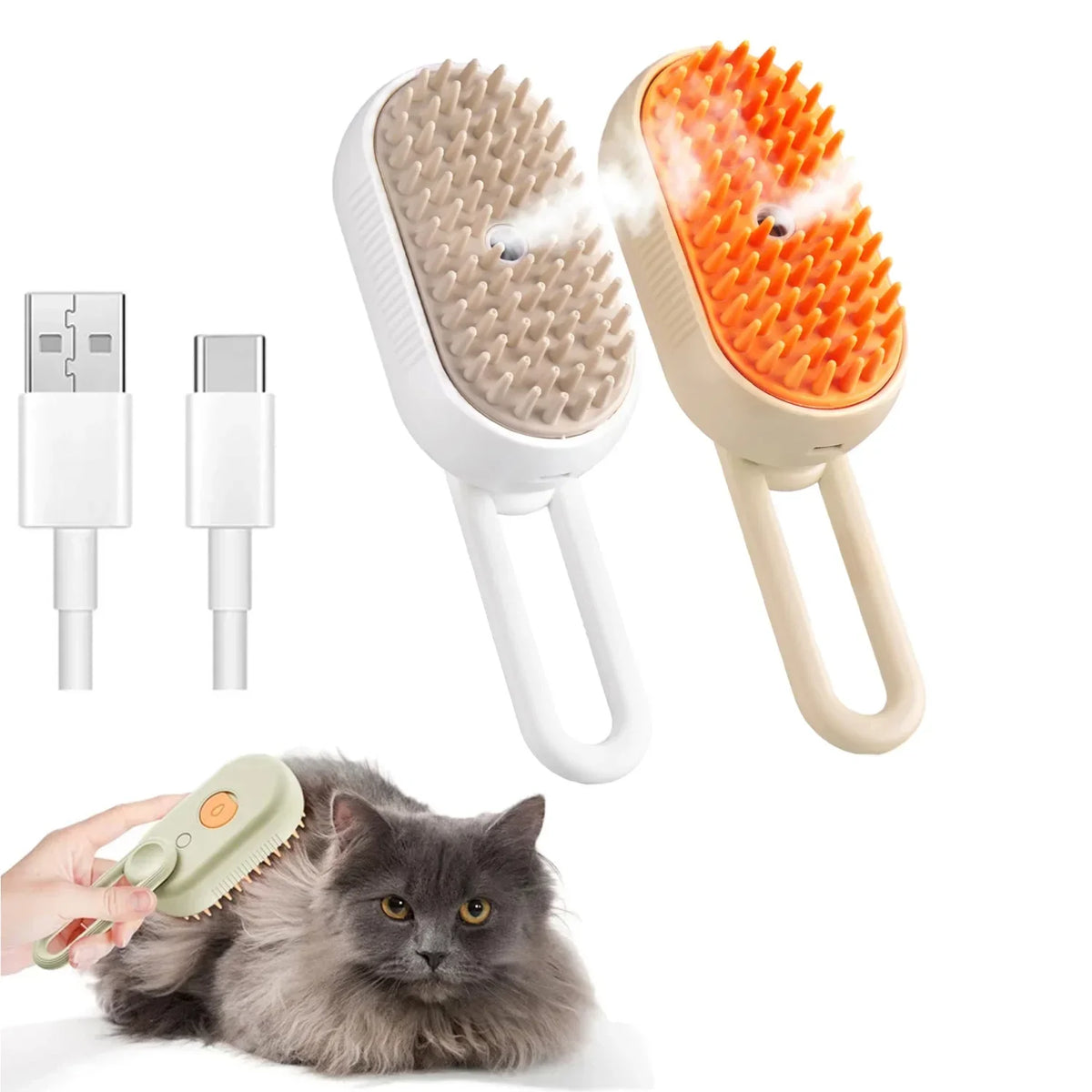 Steam Pet Brush 3-in-1 Dog & Cat Grooming Comb – Hair Removal, Detangling, Massage Spray, Pet Groomer Tool