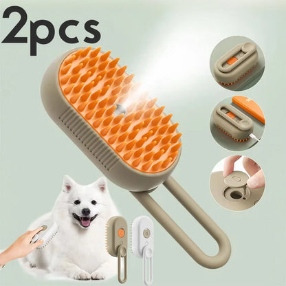 Steam Pet Brush 3-in-1 Dog & Cat Grooming Comb – Hair Removal, Detangling, Massage Spray, Pet Groomer Tool