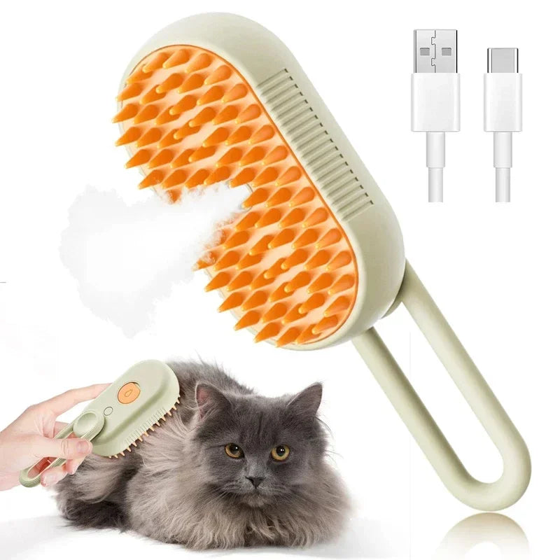Steam Pet Brush 3-in-1 Dog & Cat Grooming Comb – Hair Removal, Detangling, Massage Spray, Pet Groomer Tool