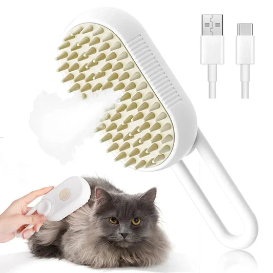 Steam Pet Brush 3-in-1 Dog & Cat Grooming Comb – Hair Removal, Detangling, Massage Spray, Pet Groomer Tool