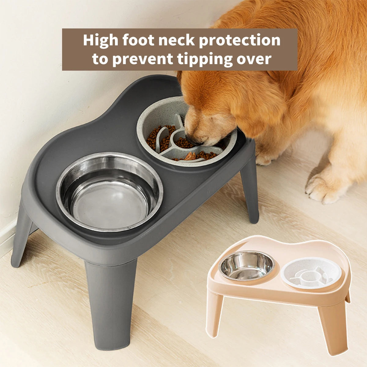 One-Piece Folding Elevated Dog Bowl – Double Feeder for Medium & Large Dogs, Golden Retriever Pet Feeding Bowl
